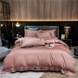 60 Thread Count Cotton Satin Embroidery 4-Piece Set Embroidery Duvet Cover Wide Side Flat Sheet