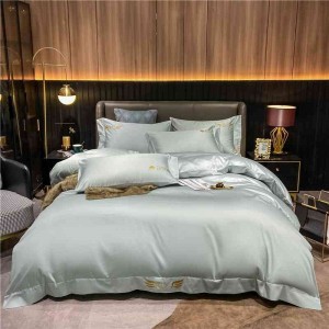 60 Thread Count Cotton Satin Embroidery 4-Piece Set Embroidery Duvet Cover Wide Side Flat Sheet