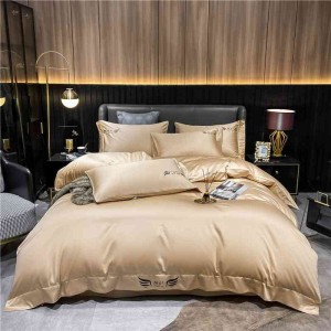 60 Thread Count Cotton Satin Embroidery 4-Piece Set Embroidery Duvet Cover Wide Side Flat Sheet