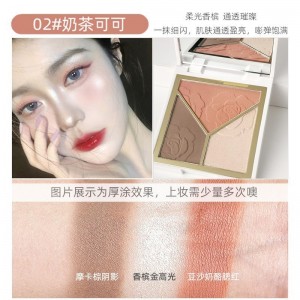 高光修容盘三色一体盘 哑光粉饼腮 鼻影 眼影 阴影 侧影 闪粉 自然显色