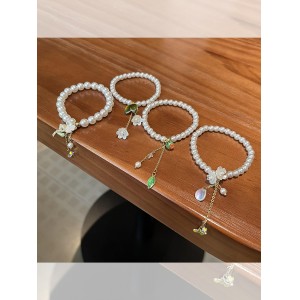 진주 팔찌 헤어링 머리끈 여성 여름 분위기 ins 고무줄 초선화 가죽 커버 