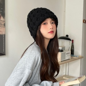 굵은 비니 여자 헐렁헐렁 큰 머리 두른 검정 물통 모자 눅눅한 가을 겨울 보온 한국판 얼굴 작은 털모자 