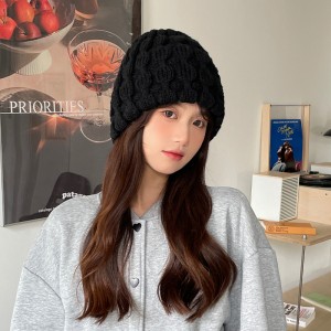 굵은 비니 여자 헐렁헐렁 큰 머리 두른 검정 물통 모자 눅눅한 가을 겨울 보온 한국판 얼굴 작은 털모자 