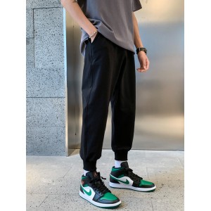 트레이닝 바지 남자 바지 와이드 봄가을 트렌디 남성 캐주얼 바지 9부 블랙 속발 긴 바지 속바지 배기 바지 