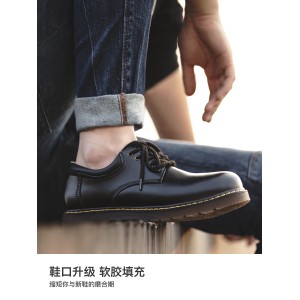 工装鞋 春季男鞋 英伦风马丁靴 圆头黑色低帮真皮大头休闲小皮鞋子