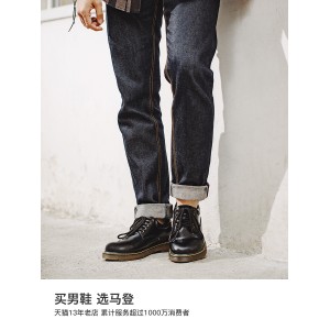 工装鞋 春季男鞋 英伦风马丁靴 圆头黑色低帮真皮大头休闲小皮鞋子