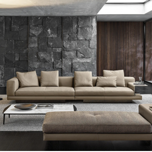 Italian minimalist leather straight row sofa
