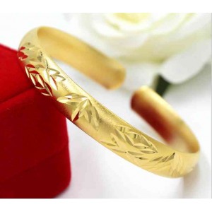 Sand gold bracelet Women&#039;s gold-plated bracelet Carved leaves round belly bracelet Imitation gold Vietnam sand gold bracelet