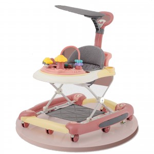 Baby walker with awning to prevent rollover Baby walker can ride adjustable and rocking walker