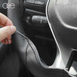 Leather hand sewn steering wheel handle cover leather cover - black line