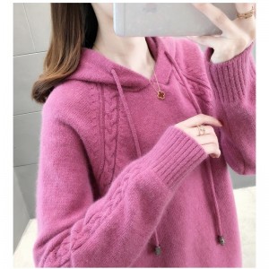 女冬加厚连帽针织上衣
