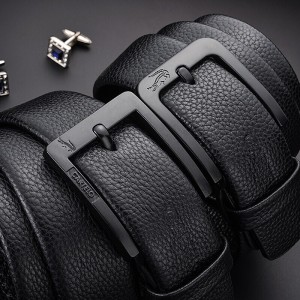 Men&#039;s needle button top layer cow leather trousers with casual business youth gift box belt for boyfriend and father