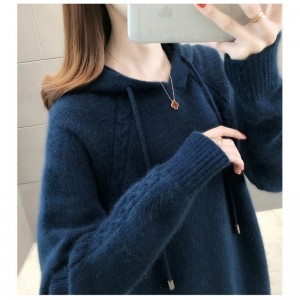 女冬加厚连帽针织上衣