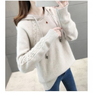 女冬加厚连帽针织上衣