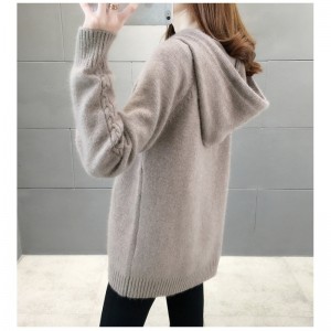 女冬加厚连帽针织上衣