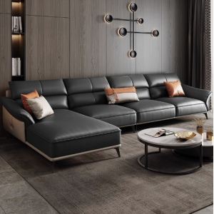 Italian Style Minimalist Concubine Straight Row Leather Art Sofa